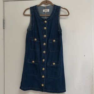 Reformation denim dress with gold buttons